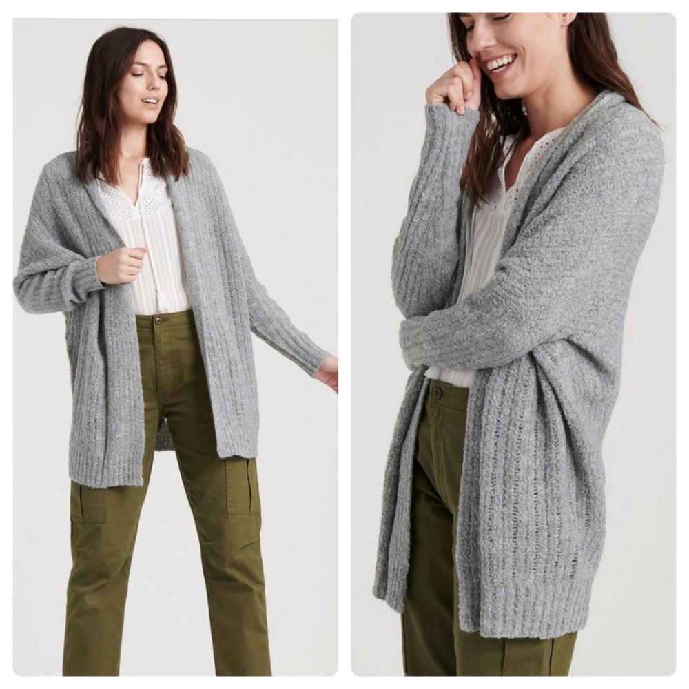 Lucky Brand Cocoon Cardigan Sweater Gray XS Soft Wool Blend Oversized